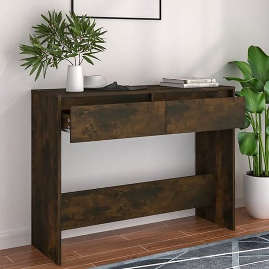 Olenna Wooden Console Table With 2 Drawers In Smoked Oak_2