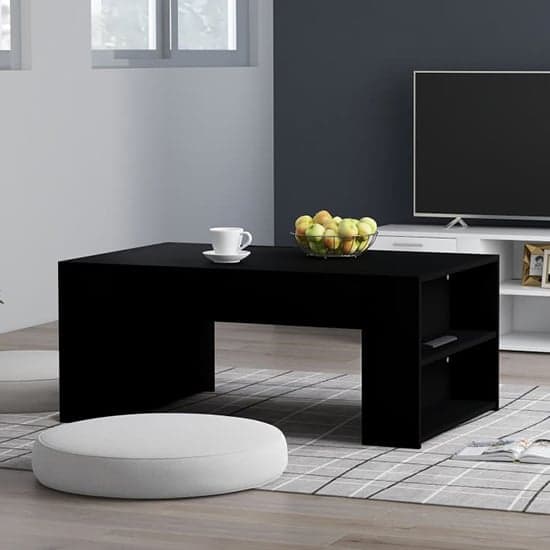 Olicia Wooden Coffee Table With Shelves In Black