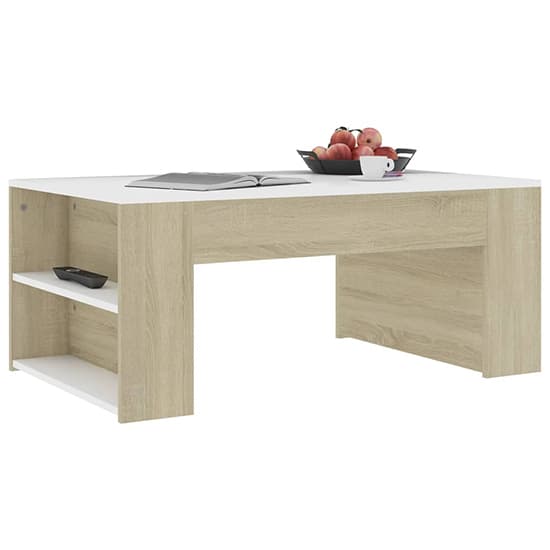 Olicia Wooden Coffee Table With Shelves In White And Sonoma Oak_2