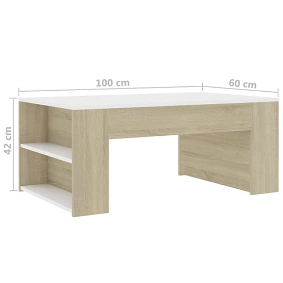 Olicia Wooden Coffee Table With Shelves In White And Sonoma Oak_5