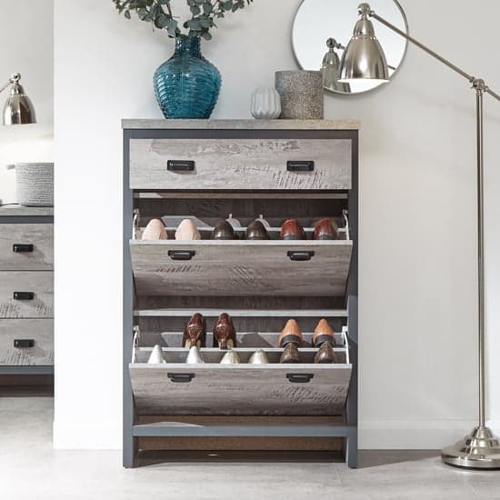 Balcombe 2 Tiers Wooden Shoe Storage Cabinet In Grey_2