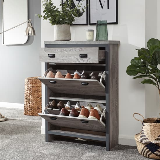 Balcombe 2 Tiers Wooden Shoe Storage Cabinet In Grey_4