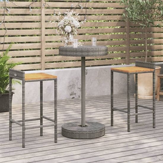 Olivia Solid Wood 3 Piece Garden Bar Set In Grey Poly Rattan_1