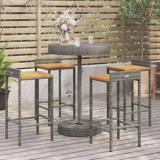 Olivia Solid Wood 5 Piece Garden Bar Set In Grey Poly Rattan_1