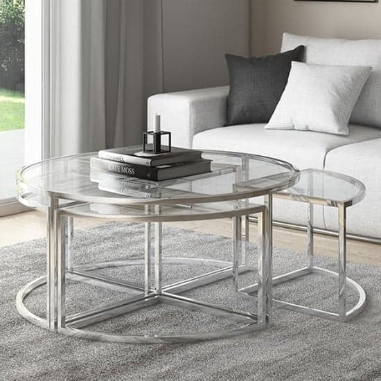 Ongar Grande Glass Coffee Table Set With Stainless Steel Base_1