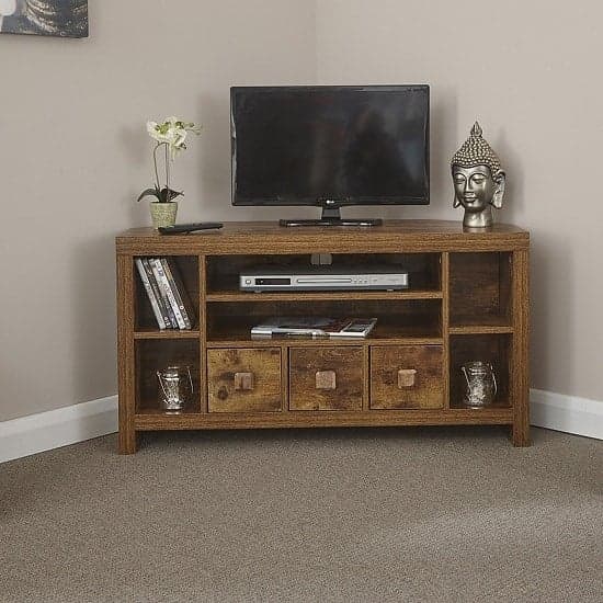 Jawcraig Contemporary Wooden Corner TV Stand With 3 Drawers_1