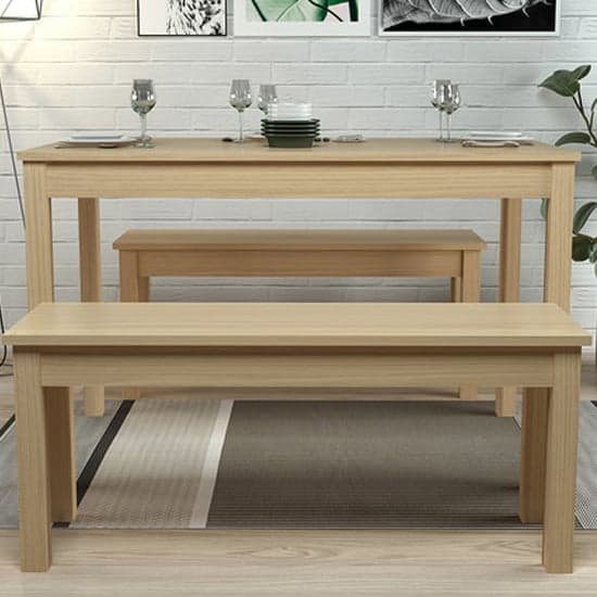 Onia Wooden Dining Table With 2 Benches In Oak