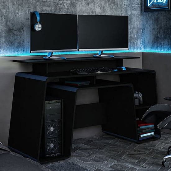 Onyx Wooden Gaming Desk In Black And Blue