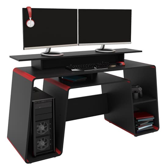 Onyx Wooden Gaming Desk In Black And Red_3