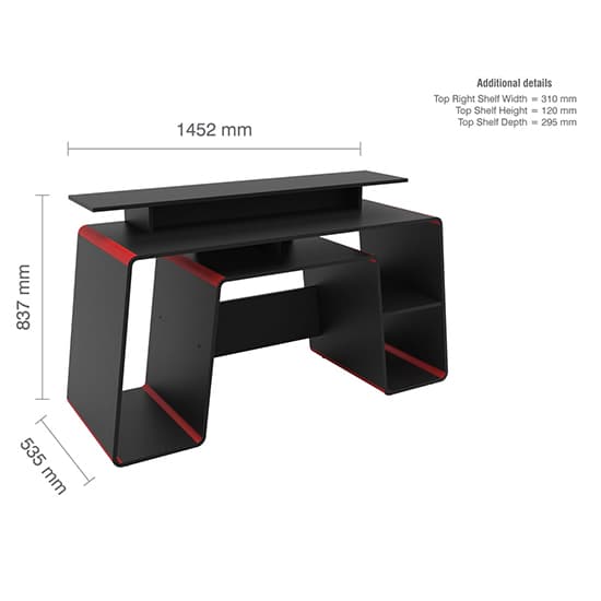 Onyx Wooden Gaming Desk In Black And Red_7