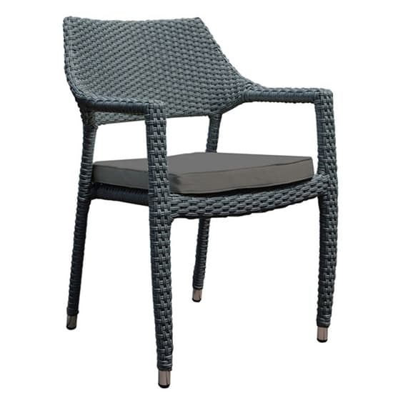 Onyx Outdoor Rattan Round Dining Table And 4 Armchairs In Grey_3