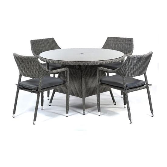 Onyx Outdoor Rattan Round Dining Table And 4 Armchairs In Grey_1