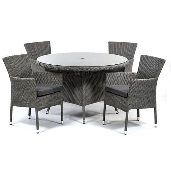 Onyx Round Dining Table And 4 High Back Armchairs In Grey_2