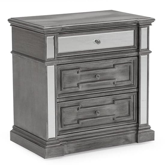 Opel Mirrored Wooden Bedside Cabinet With 3 Drawers In Grey_1