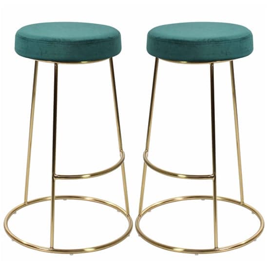 Operon Dark Teal Velvet Bar Stools With Gold Frame In Pair Furniture
