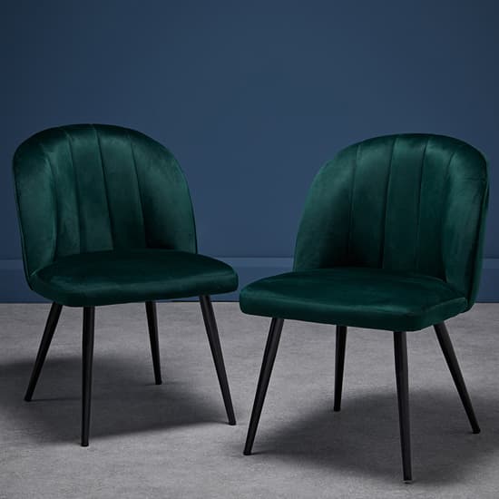Orzo Green Velvet Dining Chairs With Black Legs In Pair Furniture in