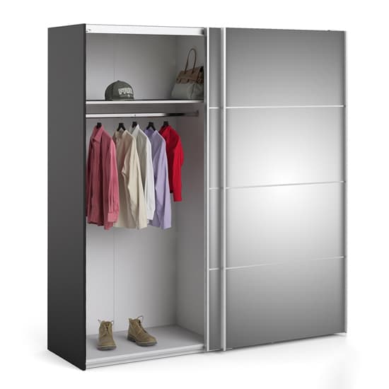 Opim Mirrored Sliding Door Wardrobe In Matt Black With 2 Shelves_5