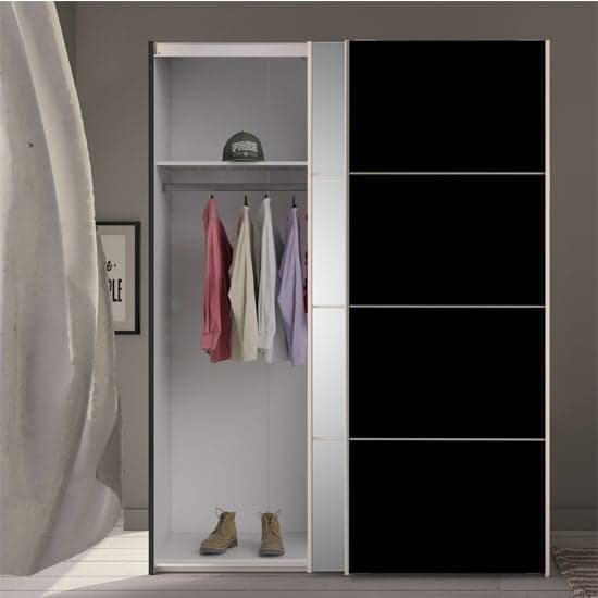 Opim Mirrored Sliding Doors Wardrobe In Black With 2 Shelves_5