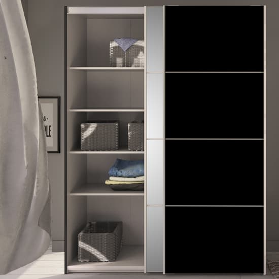 Opim Mirrored Sliding Doors Wardrobe In Black With 5 Shelves_6