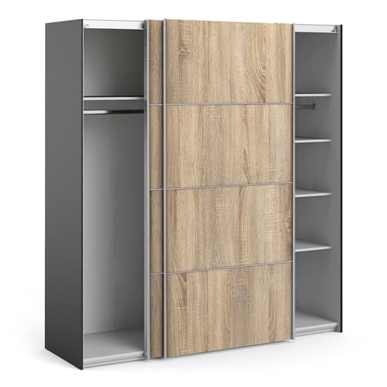 Opim Wooden Sliding Doors Wardrobe In Black Oak With 5 Shelves_3