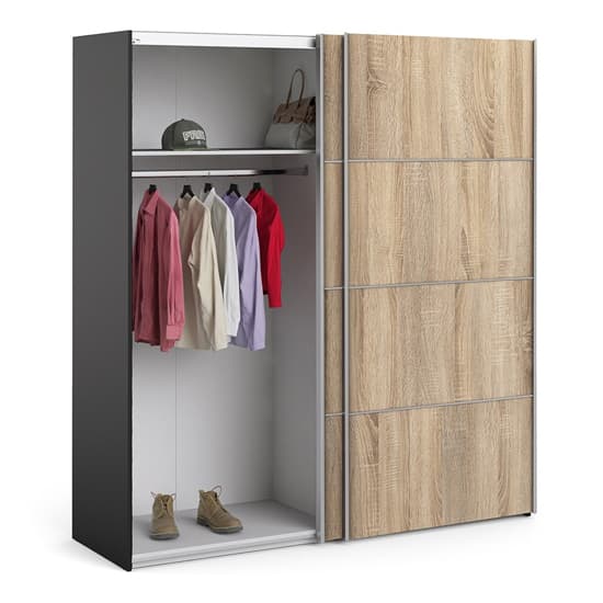 Opim Wooden Sliding Doors Wardrobe In Black Oak With 5 Shelves_4