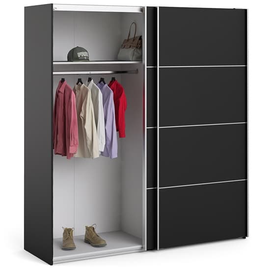 Opim Wooden Sliding Doors Wardrobe In Matt Black With 2 Shelves_4