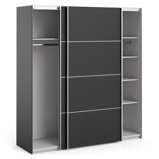 Opim Wooden Sliding Doors Wardrobe In Matt Black With 5 Shelves_3