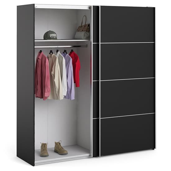 Opim Wooden Sliding Doors Wardrobe In Matt Black With 5 Shelves_4