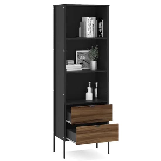 Oppose Wooden Bookcase With 2 Drawers In Walnut And Black_4