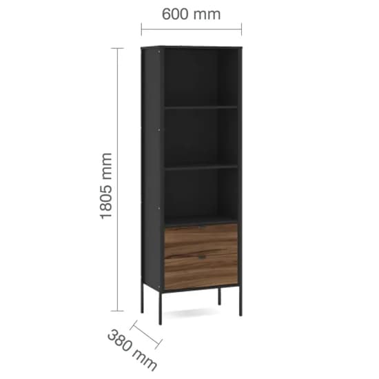 Oppose Wooden Bookcase With 2 Drawers In Walnut And Black_6