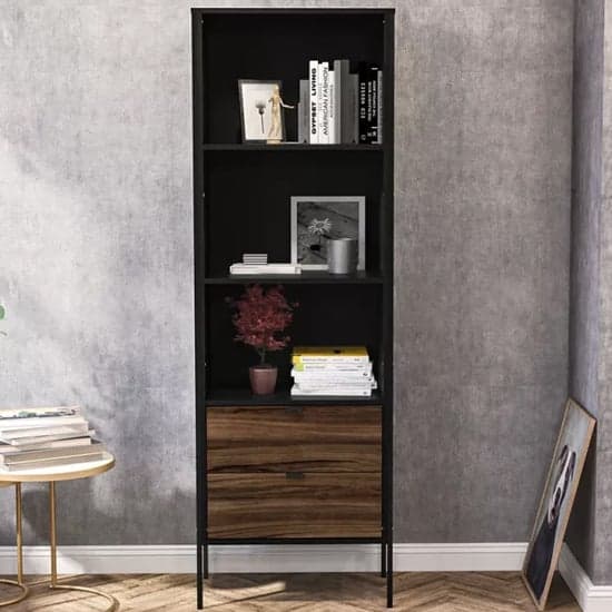 Oppose Wooden Bookcase With 2 Drawers In Walnut And Black_1