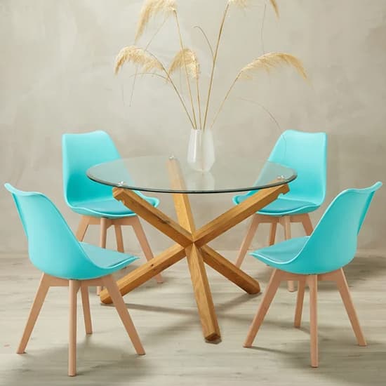 Opteron Round Glass Dining Table With 4 Livre Aqua Chairs Furniture