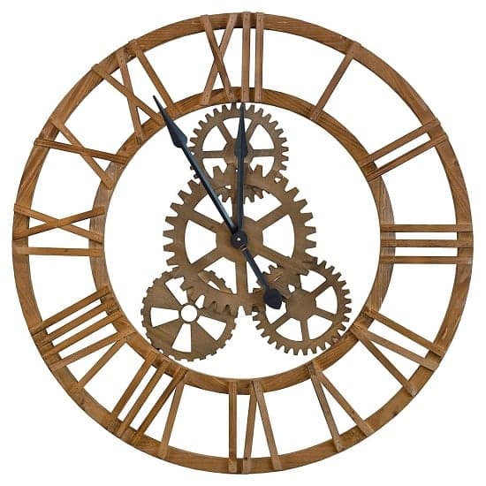 Optika Wooden Cog Clock With Roman Numerals And Detailed Gears_2