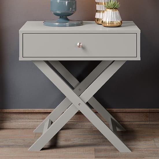 Outwell Wooden Bedside Cabinet In Grey With X Legs_2