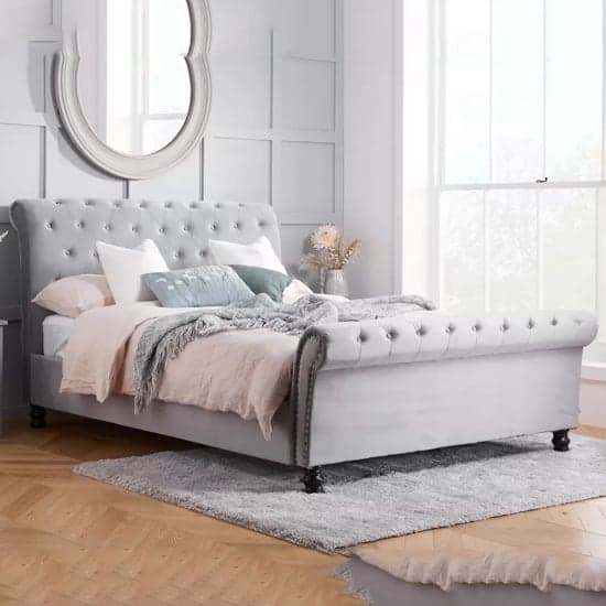 Opulent Fabric Double Bed In Grey_1