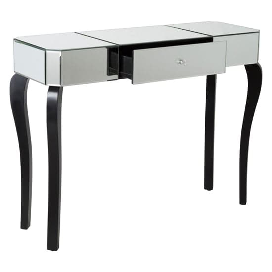 Orca Mirrored Glass Console Table With Black Wooden Legs_2