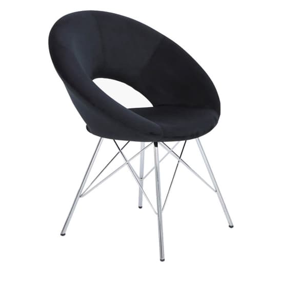 Orem Black Velvet Dining Chairs With Chrome Metal Legs In Pair