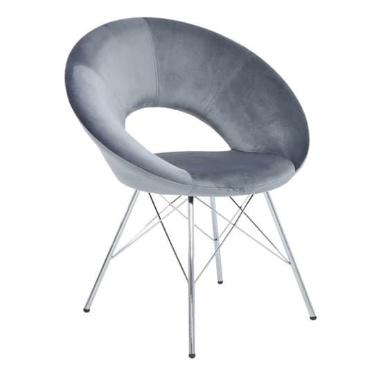 Orem Grey Velvet Dining Chairs With Chrome Metal Legs In Pair