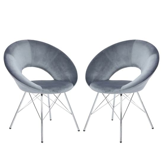 Orem Grey Velvet Dining Chairs With Chrome Metal Legs In Pair_1