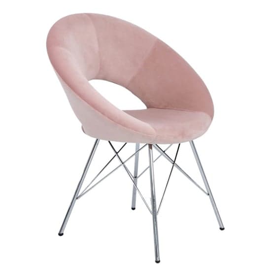 Orem Pink Velvet Dining Chairs With Chrome Metal Legs In Pair_2