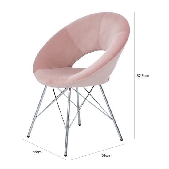 Orem Pink Velvet Dining Chairs With Chrome Metal Legs In Pair
