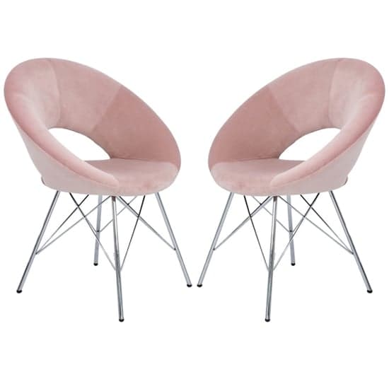 Orem Pink Velvet Dining Chairs With Chrome Metal Legs In Pair_1