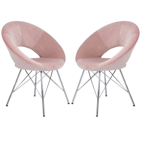 Orem Pink Velvet Dining Chairs With Chrome Metal Legs In Pair