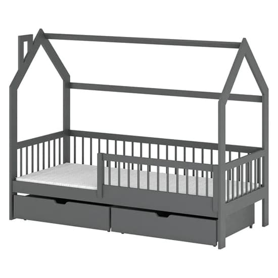 Orem Storage Wooden Single Bed In Graphite With Foam Mattress