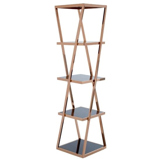 Orion Black Glass 5 Tier Shelving Unit With Rose Gold Frame_1