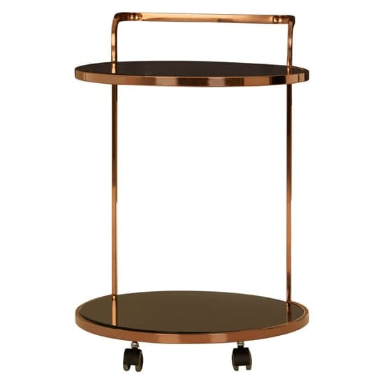 Orion Black Glass 2 Tier Drinks Trolley With Rose Gold Frame_2