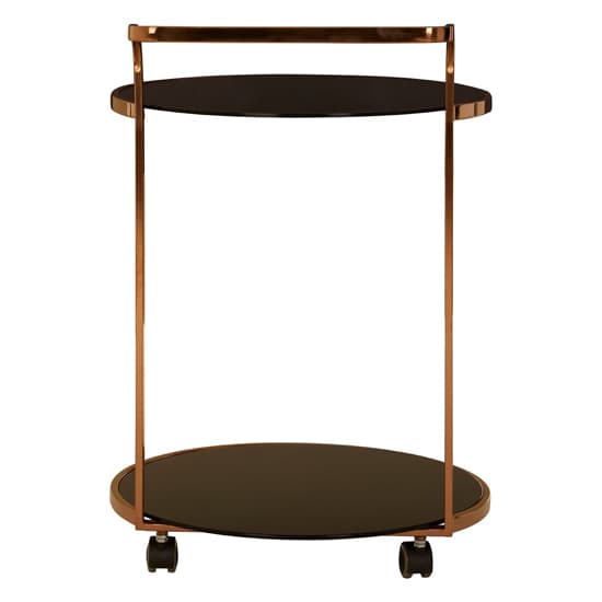 Orion Black Glass 2 Tier Drinks Trolley With Rose Gold Frame_4