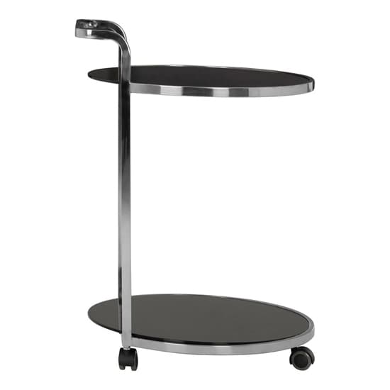 Orion Black Glass 2 Tier Drinks Trolley With Silver Frame_3