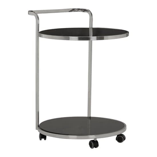Orion Black Glass 2 Tier Drinks Trolley With Silver Frame_1