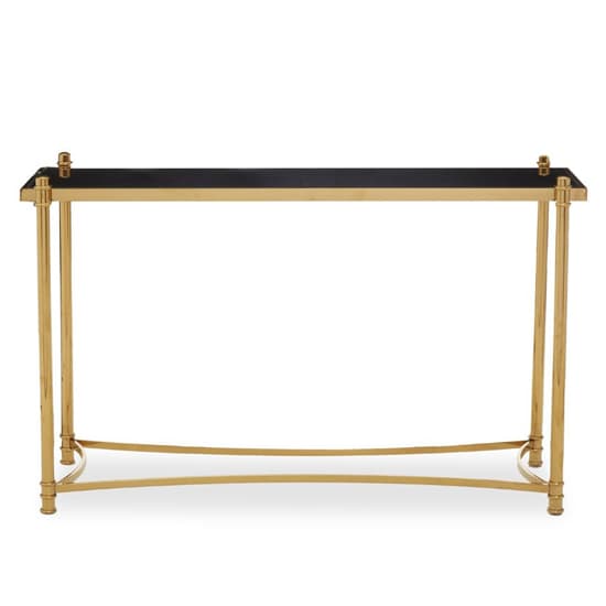 Orion Black Glass Top Console Table With Gold Metal Frame_2